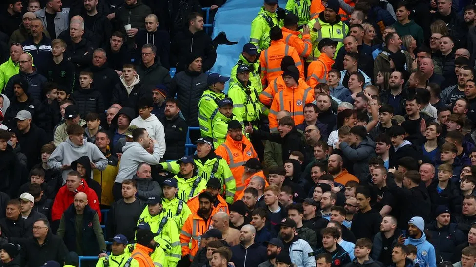 Man held after Munich tragedy chant at Manchester derby